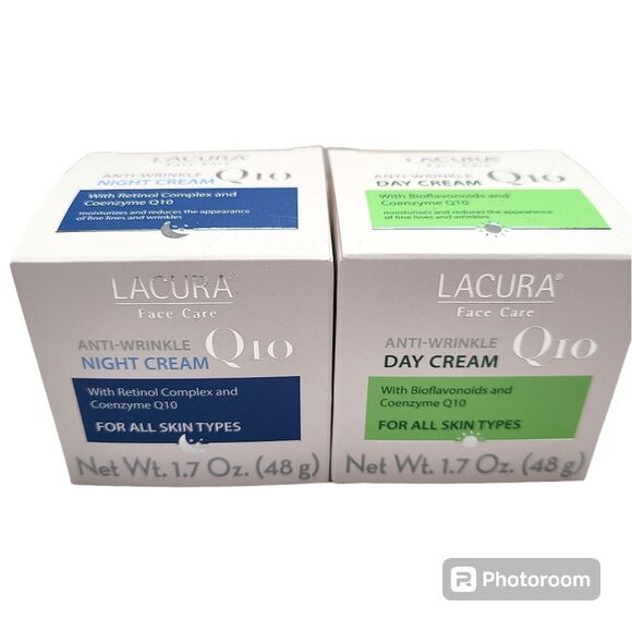 DISCONTINUED LACURA Set Face Anti-Wrinkle Q10 Day Cream - Q10 Night Cream 1.7oz - Picture 1 of 13